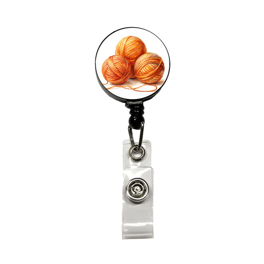 Balls Of Orange Yarn Knitting Crochet Watercolor Retractable ID Key Card Name Tag Badge Holder with Clip
