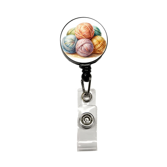 Balls Of Pastel Yarn Knitting Crochet Watercolor Retractable ID Key Card Name Tag Badge Holder with Clip