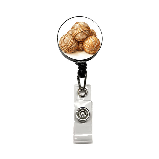 Balls Of Tan Yarn Knitting Crochet Watercolor Retractable ID Key Card Name Tag Badge Holder with Clip