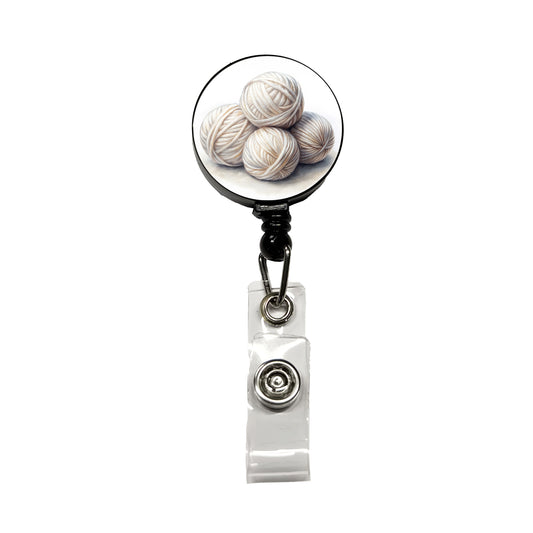 Balls Of White Yarn Knitting Crochet Watercolor Retractable ID Key Card Name Tag Badge Holder with Clip