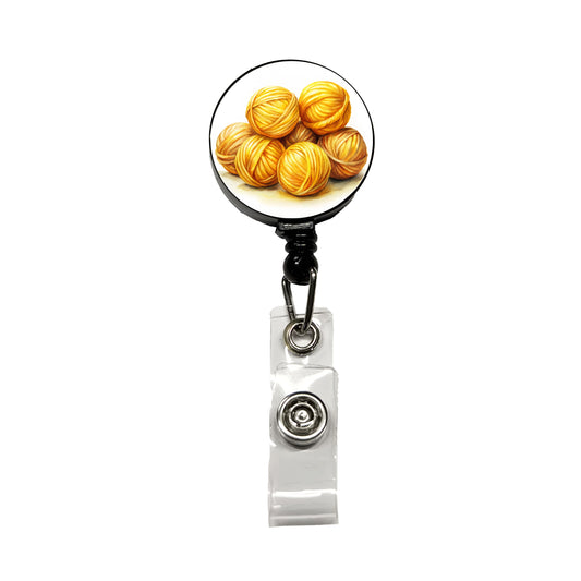Balls Of Yellow Yarn Knitting Crochet Watercolor Retractable ID Key Card Name Tag Badge Holder with Clip