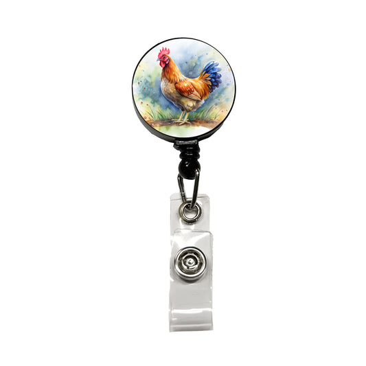 Beautiful Chicken Watercolor Retractable ID Key Card Name Tag Badge Holder with Clip