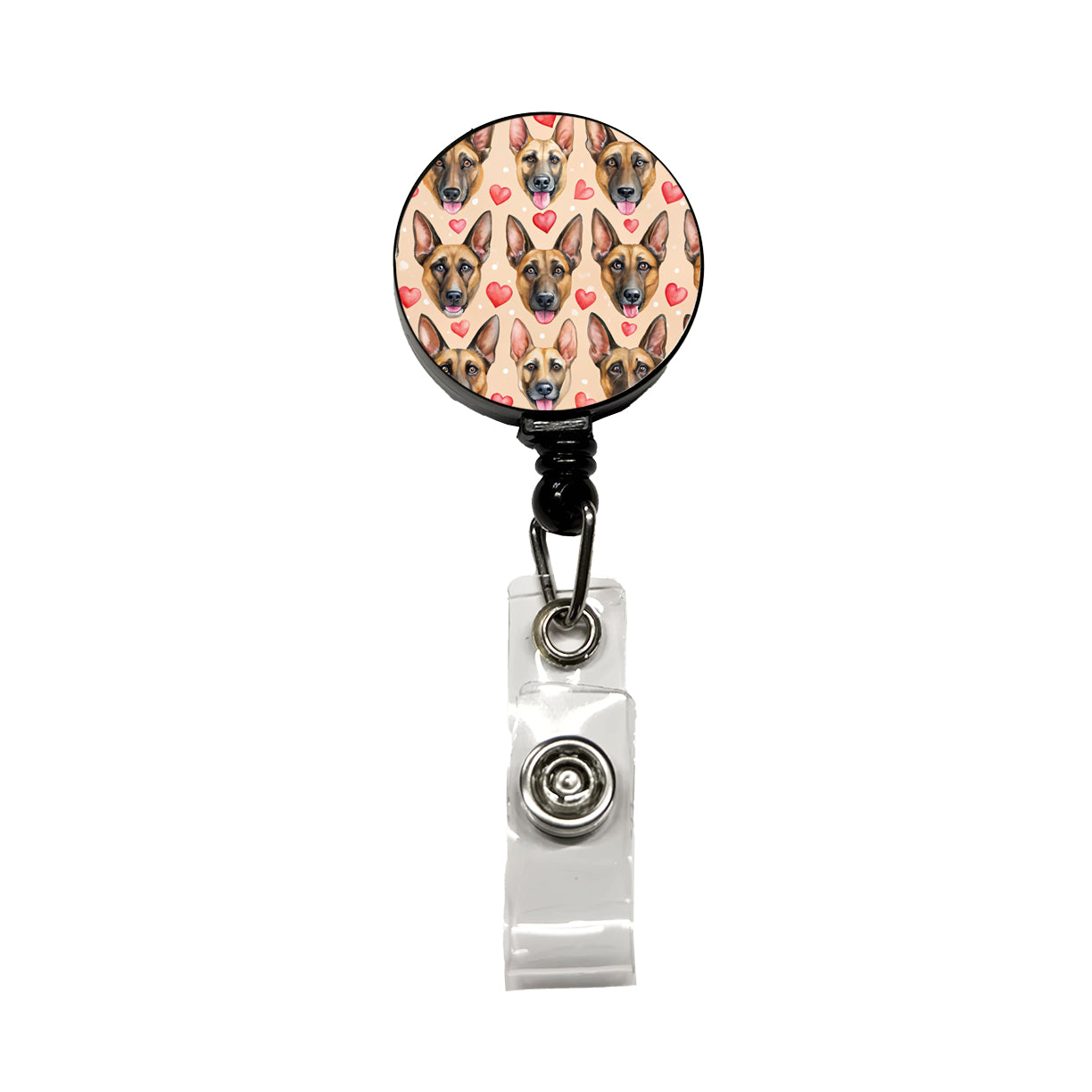 Belgian Malinois Dog Faces Hearts Retractable ID Key Card Name Tag Badge Holder with Clip