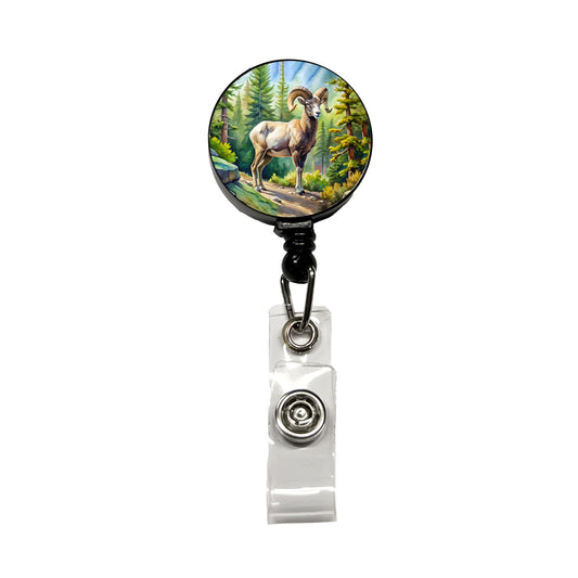 Bighorn Sheep In Forest Watercolor Retractable ID Key Card Name Tag Badge Holder with Clip
