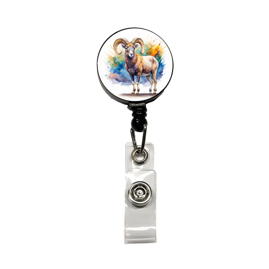 Bighorn Sheep Watercolor Design Retractable ID Key Card Name Tag Badge Holder with Clip