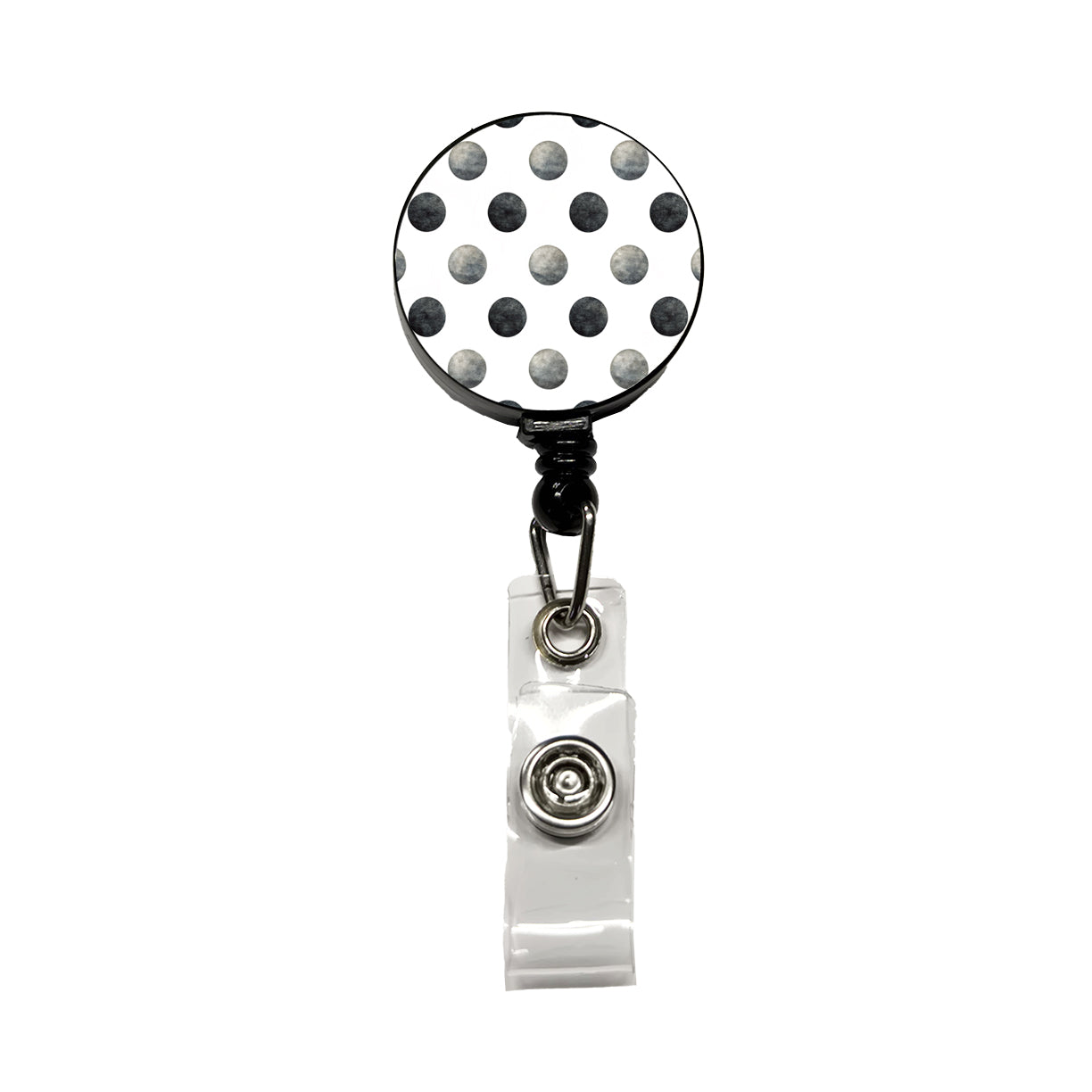Black Polka Dots White Background Retractable ID Key Card Name Tag Badge Holder with Clip
