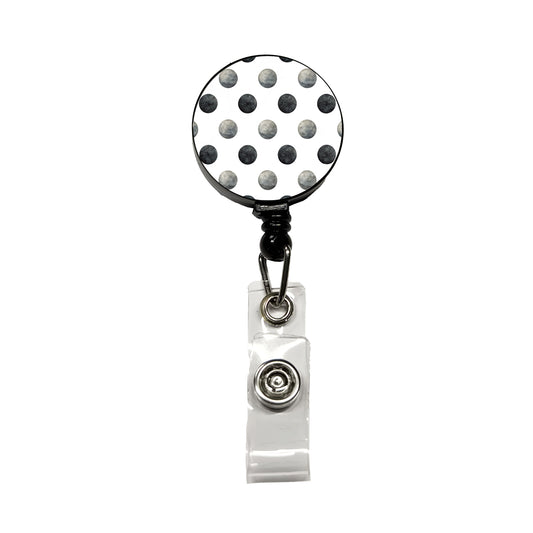 Black Polka Dots White Background Retractable ID Key Card Name Tag Badge Holder with Clip