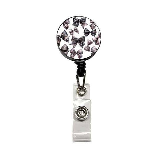 Black Scattered Coquette Bows Watercolor Retractable ID Key Card Name Tag Badge Holder with Clip