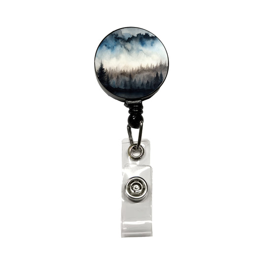 Black Shadow Forest Ombre Watercolor Retractable ID Key Card Name Tag Badge Holder with Clip