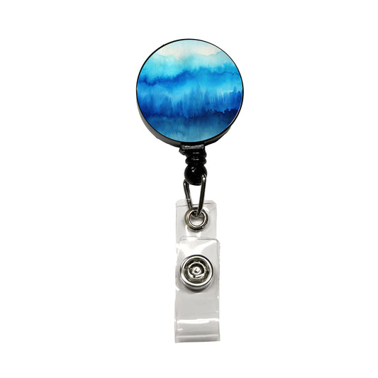 Blue Ombre Forest Watercolor Retractable ID Key Card Name Tag Badge Holder with Clip