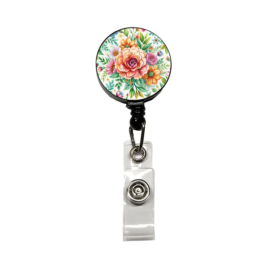 Boho Flowers Watercolor Retractable ID Key Card Name Tag Badge Holder with Clip