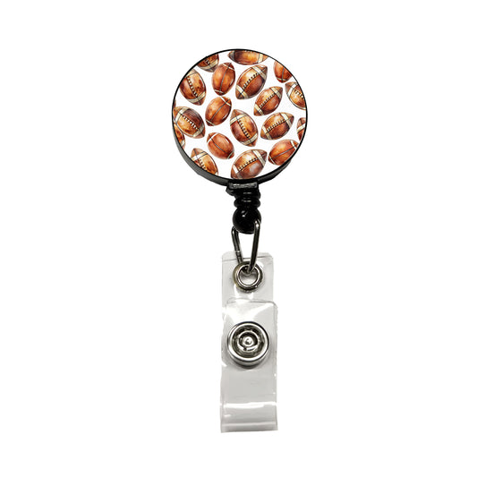 Brown Football Balls Watercolor Retractable ID Key Card Name Tag Badge Holder with Clip