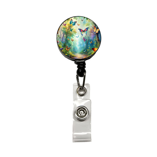Butterflies Forest Fantasy Watercolor Design Retractable ID Key Card Name Tag Badge Holder with Clip