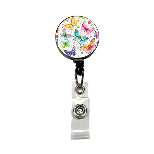 Butterflies Polka Dots Watercolor Retractable ID Key Card Name Tag Badge Holder with Clip