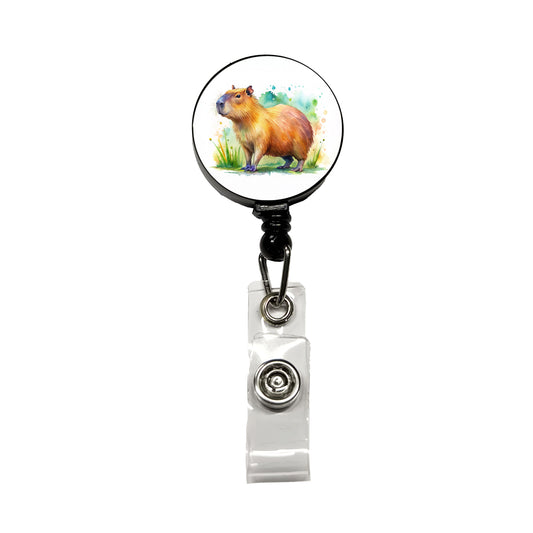 Capybara Watercolor Retractable ID Key Card Name Tag Badge Holder with Clip