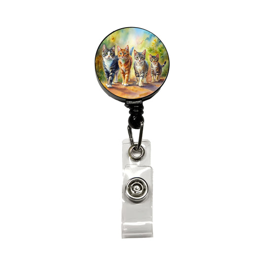 Cats Walking Watercolor Retractable ID Key Card Name Tag Badge Holder with Clip