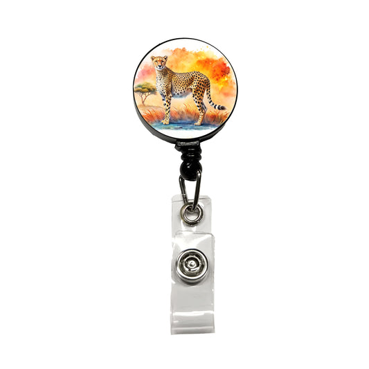 Cheetah African Plain Watercolor Design Retractable ID Key Card Name Tag Badge Holder with Clip