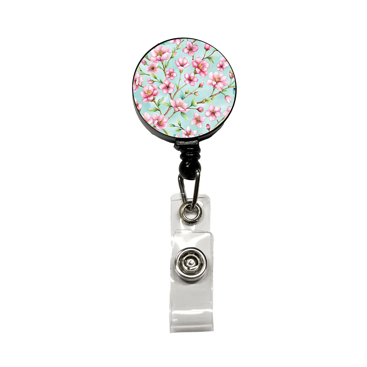 Cherry Blossom Flowers Light Blue Retractable ID Key Card Name Tag Badge Holder with Clip