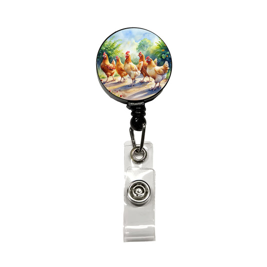 Chickens Walking Around Watercolor Retractable ID Key Card Name Tag Badge Holder with Clip