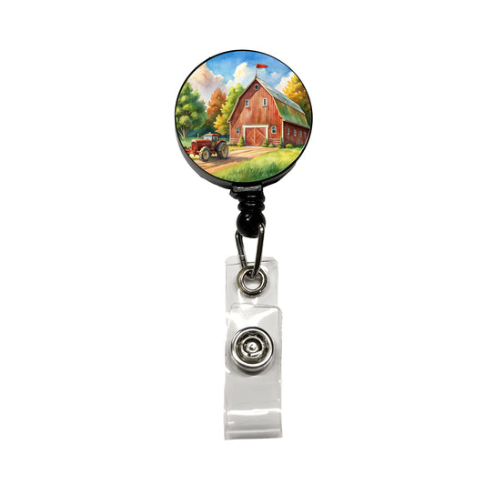 Classic Barn Tractor Watercolor Design Retractable ID Key Card Name Tag Badge Holder with Clip