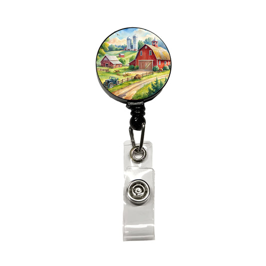 Classic Farm Watercolor Design Retractable ID Key Card Name Tag Badge Holder with Clip