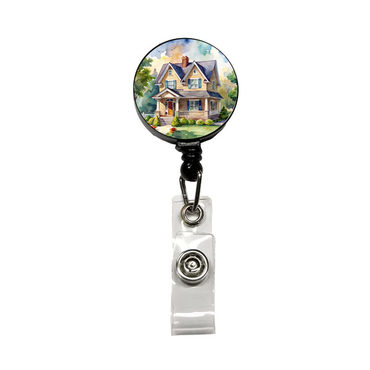 Country Farm House Painting Watercolor Retractable ID Key Card Name Tag Badge Holder with Clip