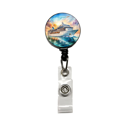 Cruise Ship At Sea Bon Voyage Watercolor Retractable ID Key Card Name Tag Badge Holder with Clip