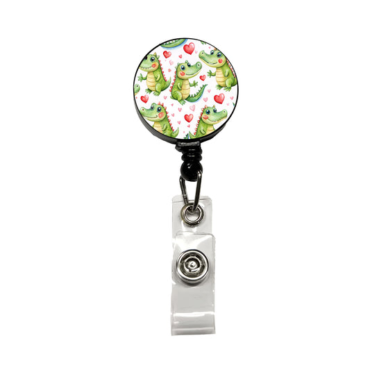Cute Alligator Crocodiles Hearts Watercolor Retractable ID Key Card Name Tag Badge Holder with Clip