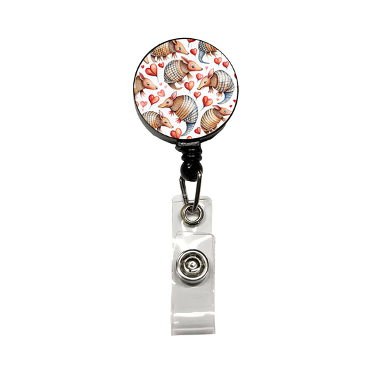 Cute Armadillos Hearts Watercolor Retractable ID Key Card Name Tag Badge Holder with Clip
