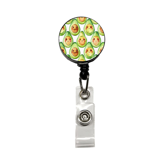 Cute Avocado Faces Watercolor Retractable ID Key Card Name Tag Badge Holder with Clip