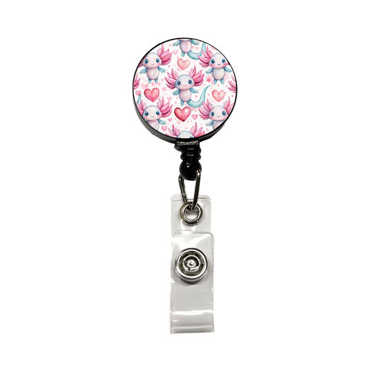Cute Axolotls Hearts Watercolor Retractable ID Key Card Name Tag Badge Holder with Clip