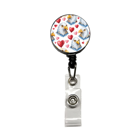 Cute Bald Eagles Hearts Watercolor Retractable ID Key Card Name Tag Badge Holder with Clip