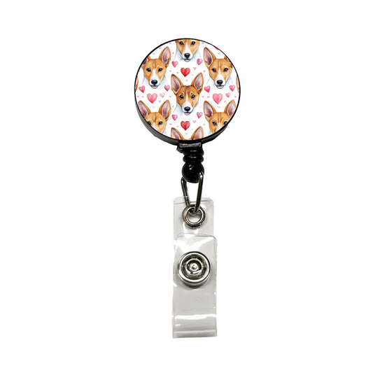 Cute Basenji Dog Faces Hearts Water Retractable ID Key Card Name Tag Badge Holder with Clip