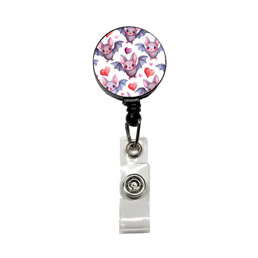 Cute Bats Hearts Watercolor Retractable ID Key Card Name Tag Badge Holder with Clip