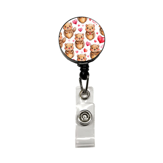 Cute Beavers Hearts Watercolor Retractable ID Key Card Name Tag Badge Holder with Clip