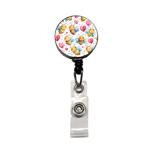 Cute Bees Hearts Watercolor Retractable ID Key Card Name Tag Badge Holder with Clip