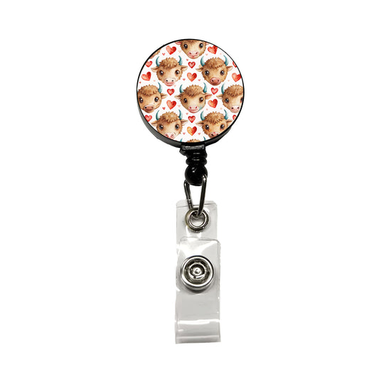 Cute Bison Faces Hearts Watercolor Retractable ID Key Card Name Tag Badge Holder with Clip