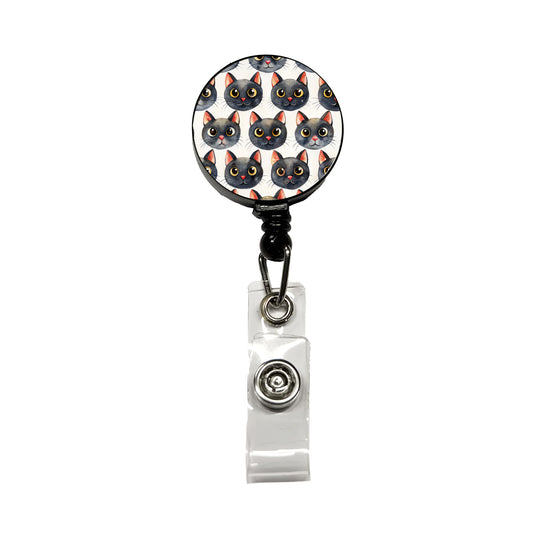 Cute Black Cat Faces Watercolor Retractable ID Key Card Name Tag Badge Holder with Clip