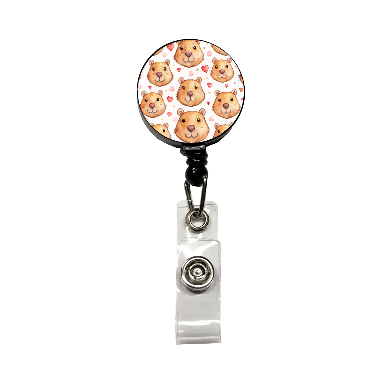 Cute Capybara Faces Hearts Retractable ID Key Card Name Tag Badge Holder with Clip