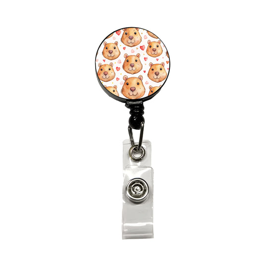 Cute Capybara Faces Hearts Retractable ID Key Card Name Tag Badge Holder with Clip