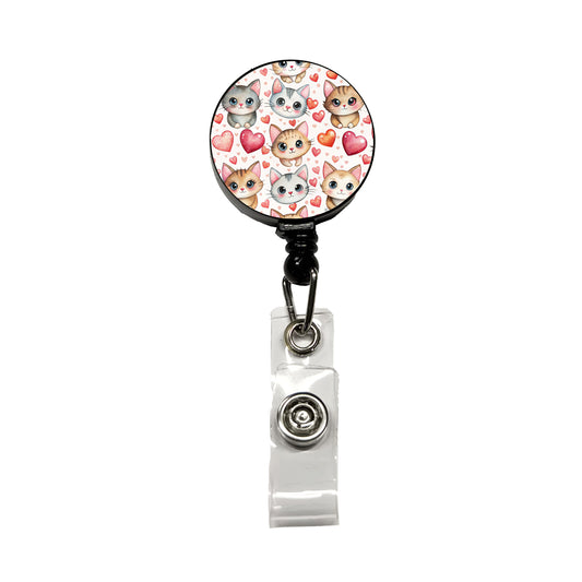 Cute Cats Hearts Watercolor Retractable ID Key Card Name Tag Badge Holder with Clip