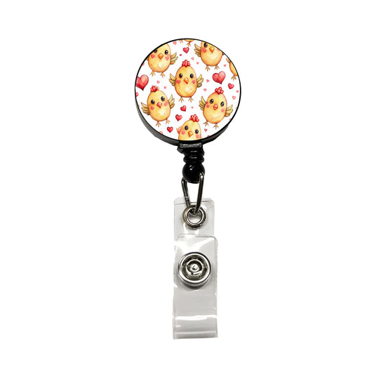 Cute Chickens Hearts Watercolor Retractable ID Key Card Name Tag Badge Holder with Clip