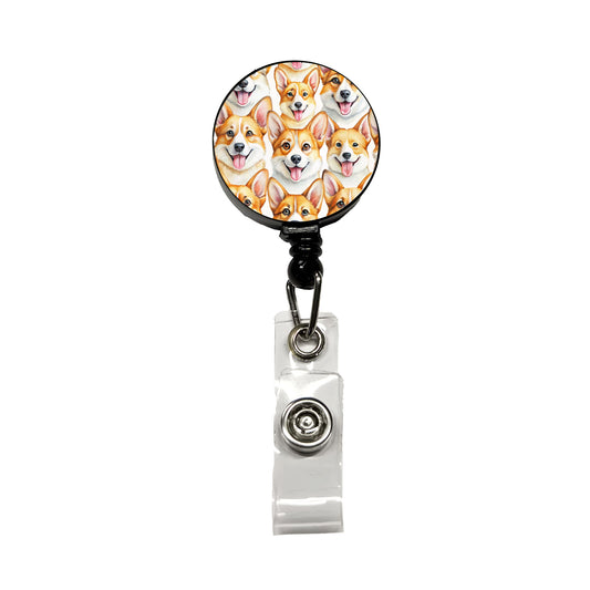 Cute Corgi Dog Faces Watercolor Retractable ID Key Card Name Tag Badge Holder with Clip