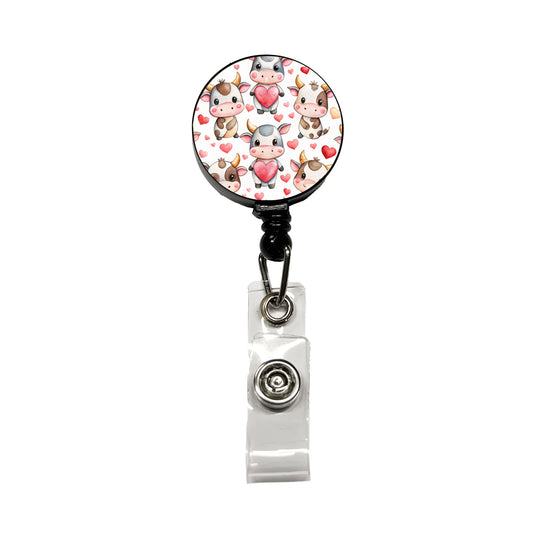 Cute Cows Hearts Watercolor Retractable ID Key Card Name Tag Badge Holder with Clip