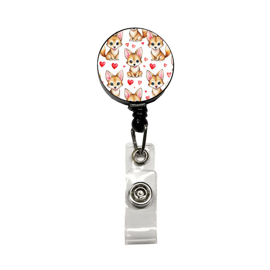 Cute Coyotes Hearts Watercolor Retractable ID Key Card Name Tag Badge Holder with Clip