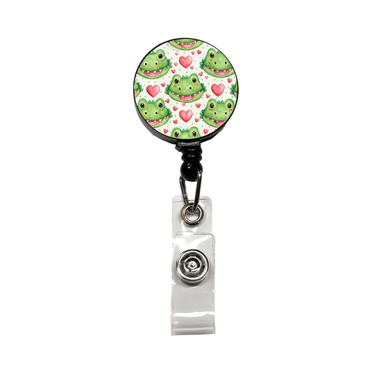 Cute Crocodile Alligator Faces Hearts Retractable ID Key Card Name Tag Badge Holder with Clip
