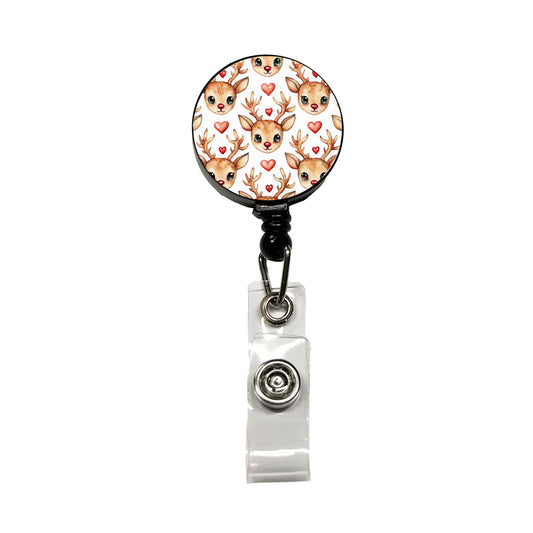 Cute Deer Faces Hearts Watercolor Retractable ID Key Card Name Tag Badge Holder with Clip