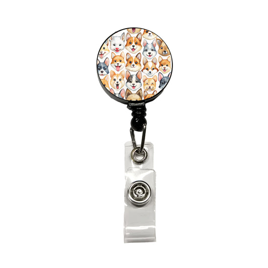 Cute Dog Faces Watercolor Retractable ID Key Card Name Tag Badge Holder with Clip