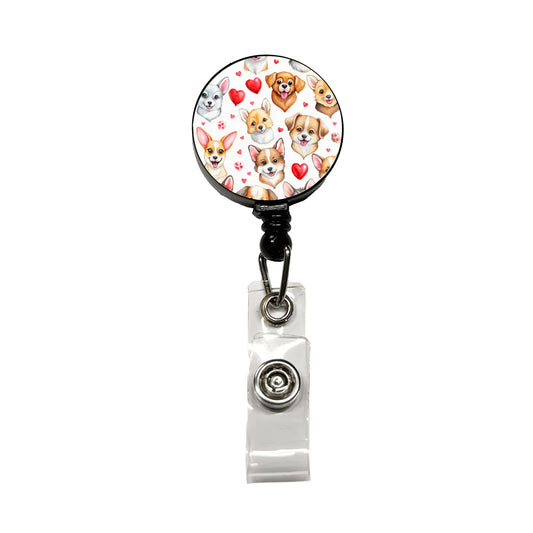 Cute Dogs Hearts Watercolor Retractable ID Key Card Name Tag Badge Holder with Clip