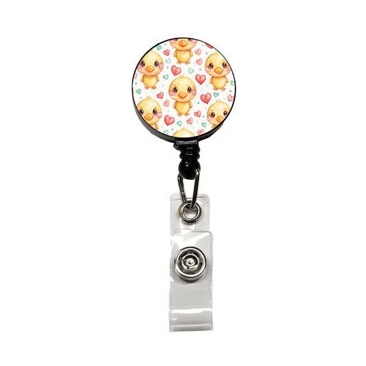 Cute Ducks Hearts Watercolor Retractable ID Key Card Name Tag Badge Holder with Clip